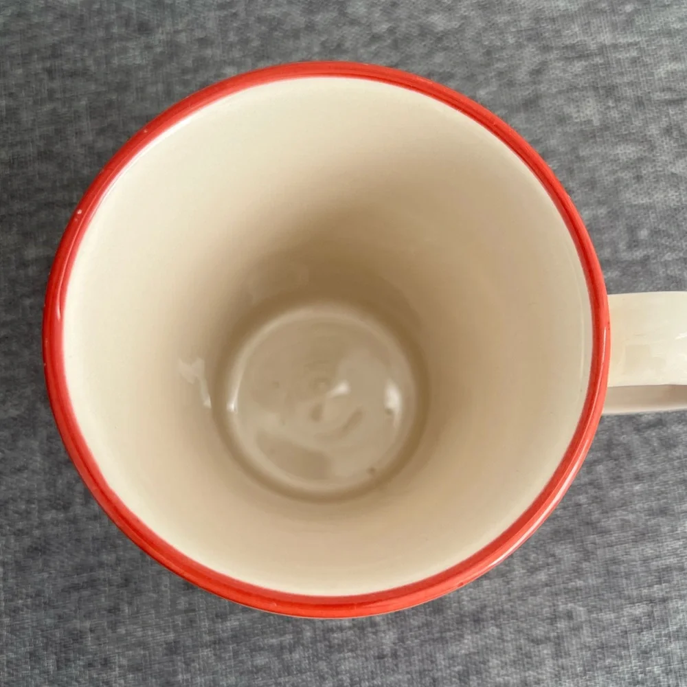 Pier 1 Imports Maribeth Red Cream Floral Coffee Mug Ridged Ironstone CHIPS READ